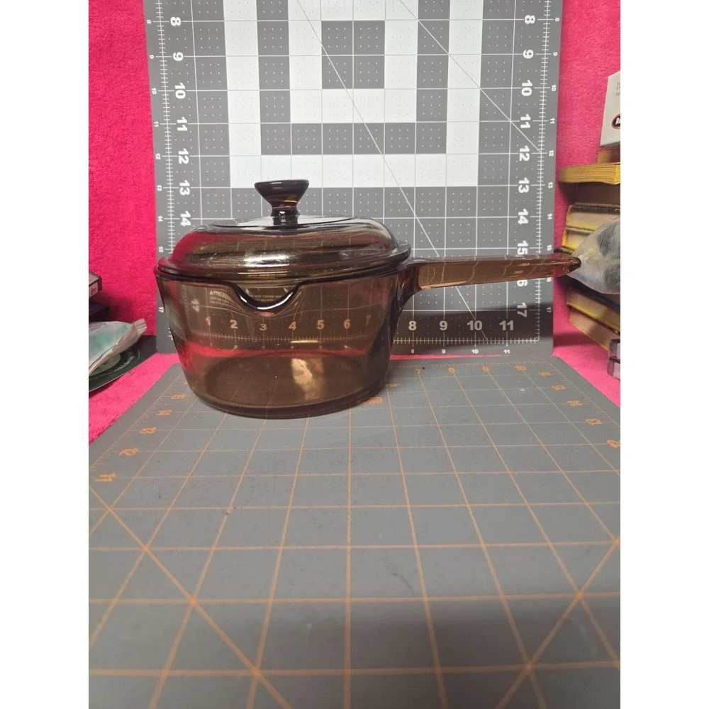 Corning Visions Amber Glass  Saucepan 1 L Pot w/ Lid USA Needs To Be Clean Clean